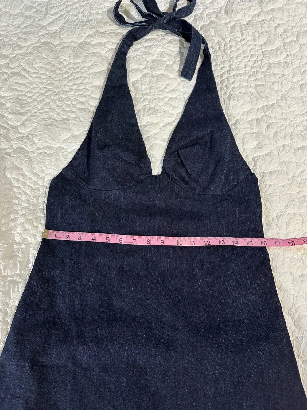 NWT FREE PEOPLE Trevi Denim Deep Plunge Halter Mini Dress Rinse Blue Size M - Picture 10 of 16